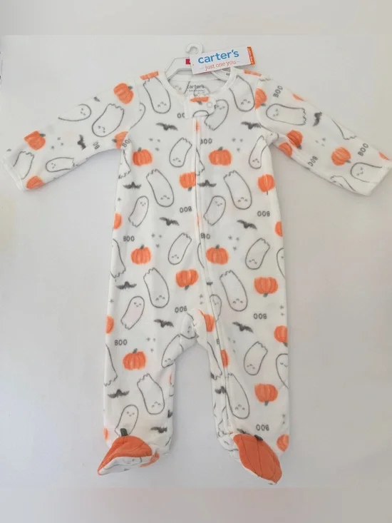 Carter's NWT Halloween Fleece Footed Sleeper 6M Ghost Pumpkin Pajamas