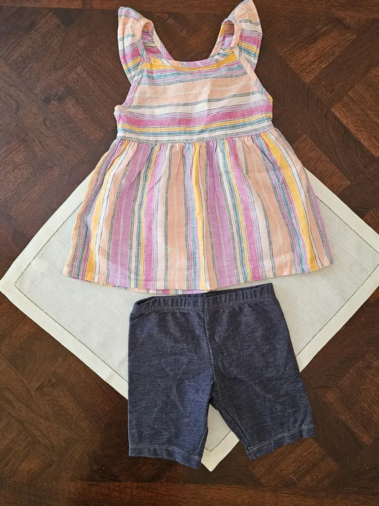 Carter's GIirls 2-Piece Striped Flutter Top & Knit Denim Shorts 6/6X