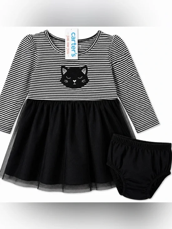 Carter's Black Cat Tulle Dress & Bloomers Set 12M NWT