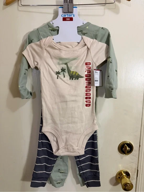 Carter's Cream & Sage Dino 3-Piece Baby Outfit (189)