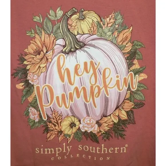 Simply Southern Kids Hey Pumpkin Long Sleeve Crew T-Shirt in Pumpkin Medium $26‎