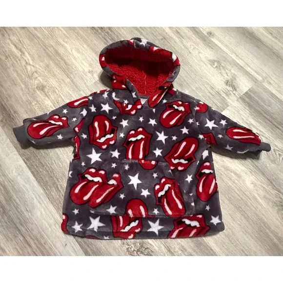 The Rolling Stones Kids Fleece Hoodie Red Sherpa‎ Lined Stars Grey 12M