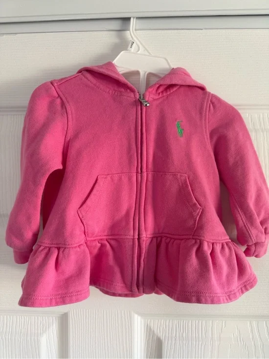 Ralph Lauren Hot Pink Hooded Zip Peplum Sweatshirt