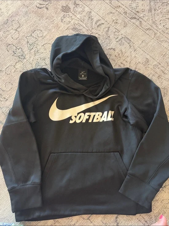 Nike Black Hoodie with White Swoosh and SOFTBALL Text