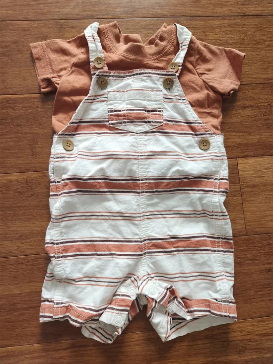 Carter's Baby Boys Rust and White Striped Short Overalls Set, 9 Months