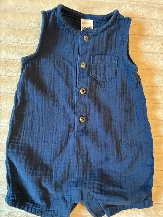 Carter's Muslin Shorty Romper 3M | Navy Blue Sleeveless Snap Romper
