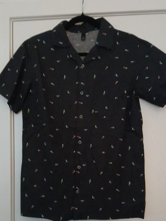 Boy's Navy Short-Sleeve Button-Up Shirt with Micro Print