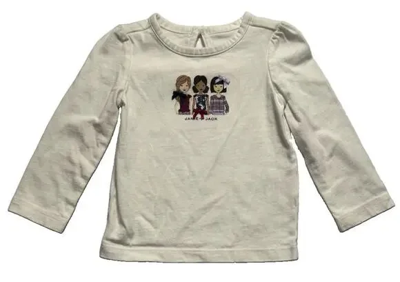Janie and Jack Girls 6-12 Months Ivory Long Sleeve Graphic Tee Ribbon Top