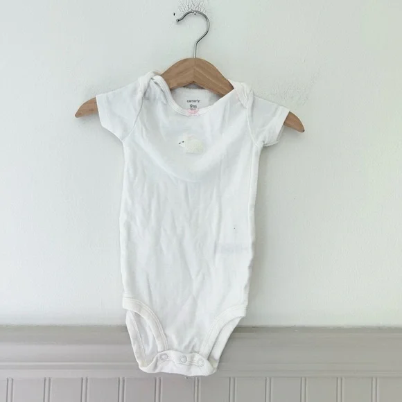 Carters 9 Months Bunny White Baby One-Piece Bodysuit