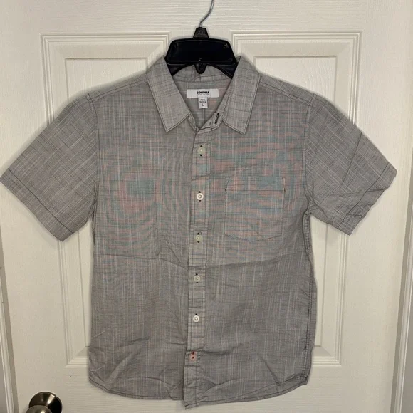 NWOT Sonoma Kids Gray Plaid Button Down Shirt