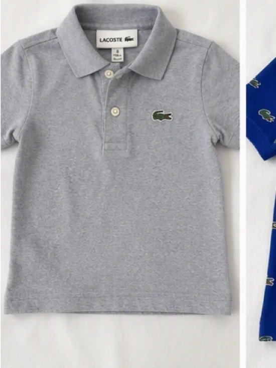 Lacoste Light Gray Boys' Pique Polo with Crocodile Logo