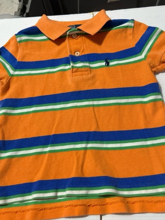 Polo by Ralph Lauren Orange Striped Kids Polo with Blue & Green Accents