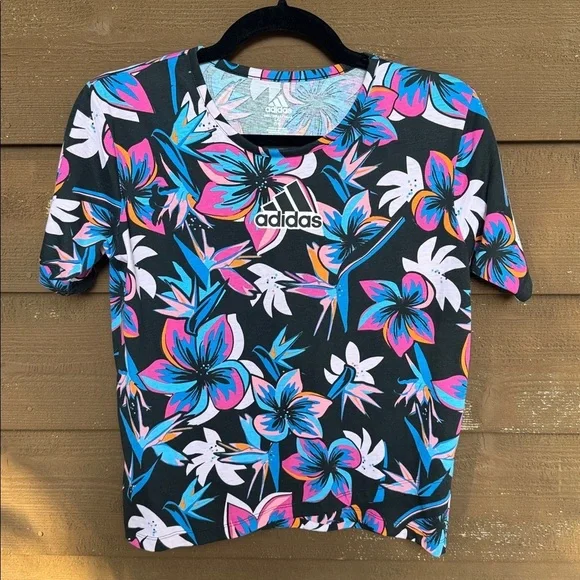 Adidas Multicolor Hawaiian Graphic Girls Tee Shirt size L (14)