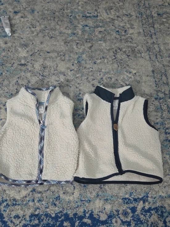Carter's Cream Sherpa Vest with Blue Trim - Set of 2