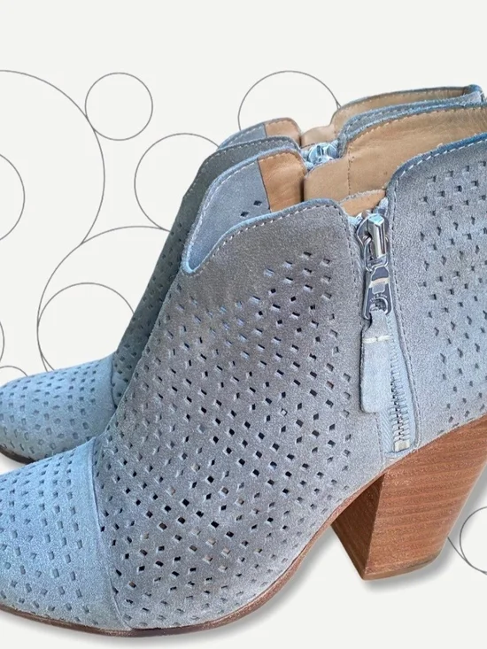 Rag & Bone Cloud Gray Margot Perforated Ankle Booties with Wood Block Heel 6.5/7