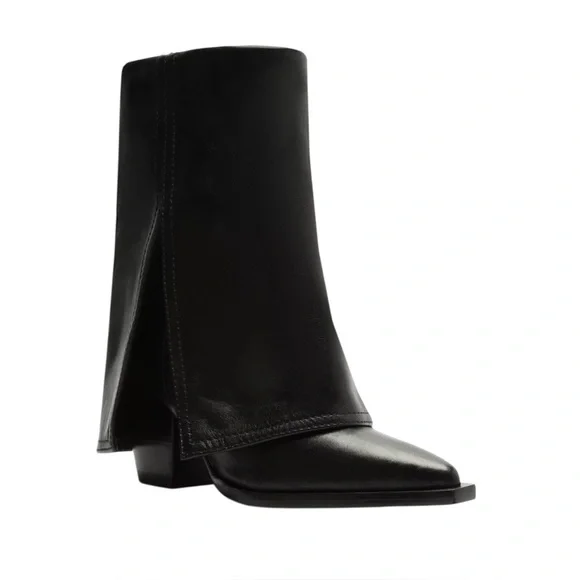 Arezzo Womens Bianca Mid Block Slip On Pointed Toe Boots Black