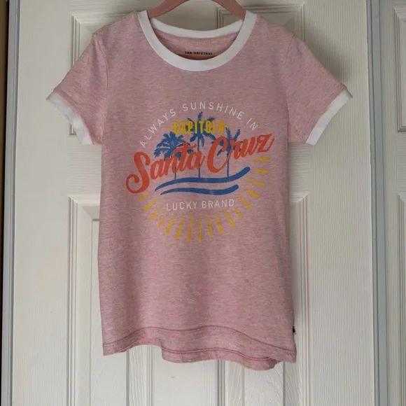 4/$25 100% Cotton Lucky Brand Kids' Santa Cruz Pink Ringer Tee Size S