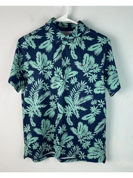 Vineyard Vines OTG Sankaty Polo Boys Size Large Floral AOP Blue Green