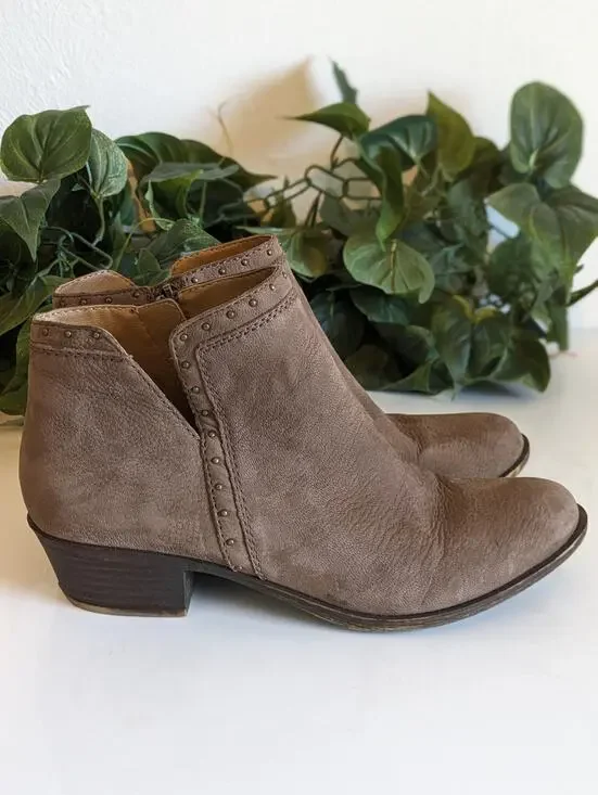 Lucky Brand Beathea Boots Ankle Leather Studded Boho Western Brown Size 7.5