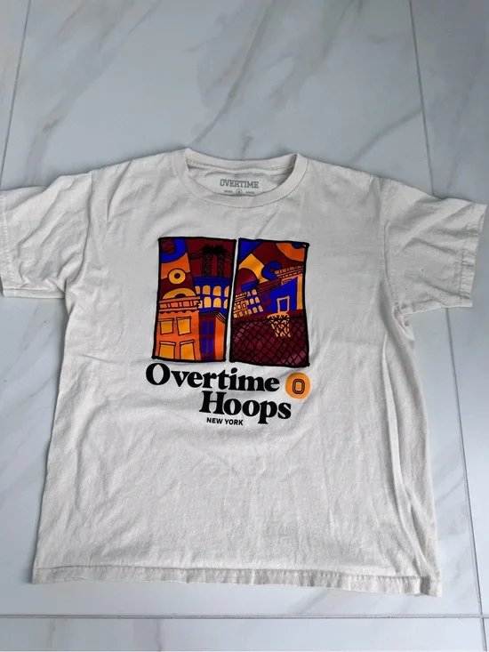 Overtime Hoops Kids White Graphic Short Sleeve Tee