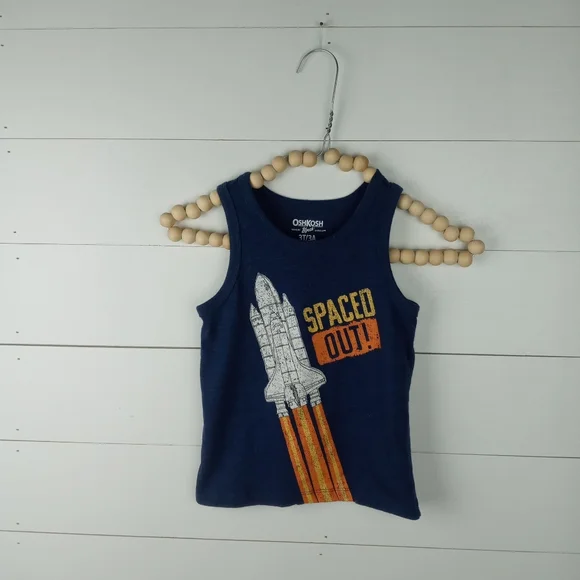 Oshkosh boys size 3T spaced out rocket ship design tank blue flex with design
