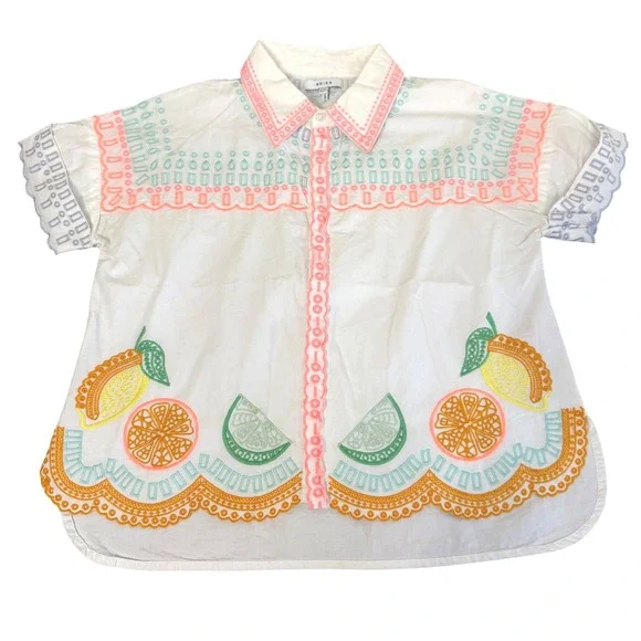 Reiss Top Citrus Embroidered Resort Kids 11-12 Fruit‎ Eyelet Scalloped White