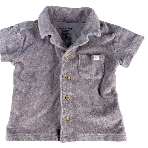 Easy-Peasy Terry Cloth Shirt Button Up Purple 12M Organic Cotton Baby Boy Girl