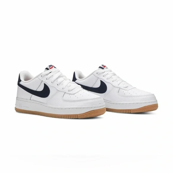 Nike Air Force 1 Low Gs “White Obsdian” Basketball Sneaker size 7Y