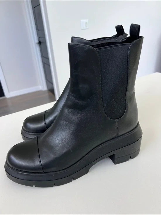 Stuart Weitzman black leather norah combat booties ankle boots size 10C