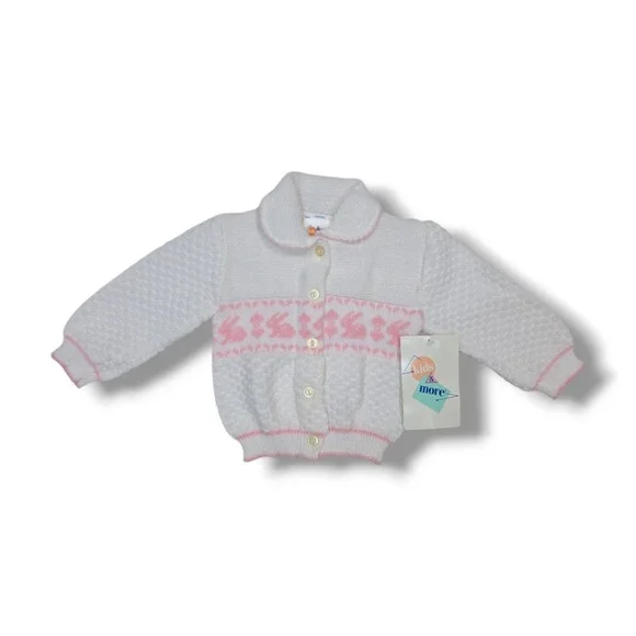 Vintage Sears Kids & More Button White & Pink Bunnies Sweater Infant 0-6 Months