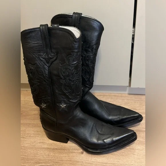 RARE Chrome Hearts Star-Appliqué Black Leather Cowboy Boots Men’s 8/Women’s 9.5