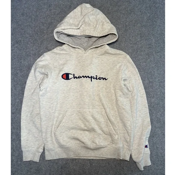 Champion Authentic Athleticwear Hoodie Boys L Grey Heather Logo Fleece Pullover‎