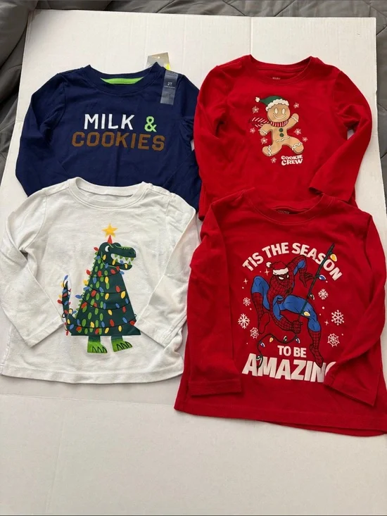Bundle of 4 Kids Holiday Long Sleeve Shirts Size 2T Graphic Shirts