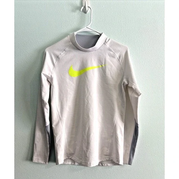 Nike fleece lined mock neck long sleeve compression Football White Youth Boys XL