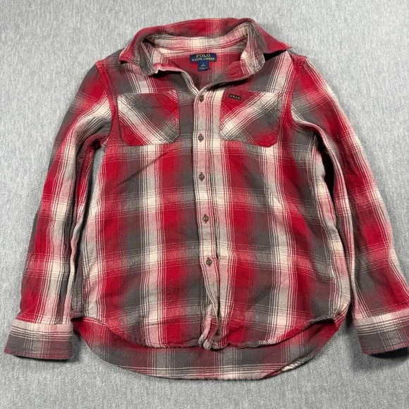 Polo Ralph Lauren Shirt‎ Boys L Red Plaid Flannel Button Down Long Sleeve Top