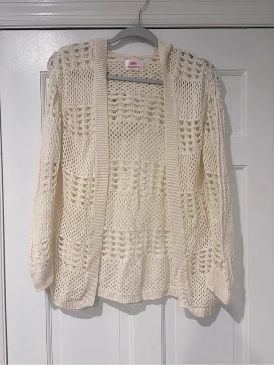 Justice Cream Open Knit Cardigan Sweater Size 10