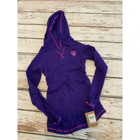 NWT Nike Girls Electro Purple Thermal Waffle Knit Hoodie Pink Stitching M‎