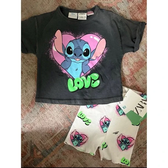 Zara / Disney Lilo & Stitch T-Shirt and biker shorts