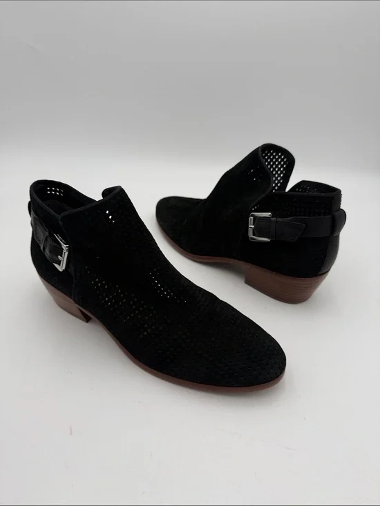 Sam Edelman Black Suede Perforated Ankle Boots Buckle - Women's Shoes 9 festival
