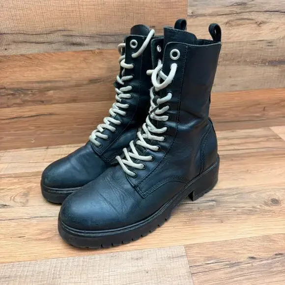 Allsaints women size 7 Eu38 black Leather Combat Boot