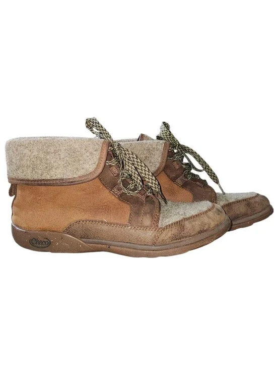 Chaco Barbary Waterproof Leather Wool Ankle Boots Pinecone Brown Women's Size 9