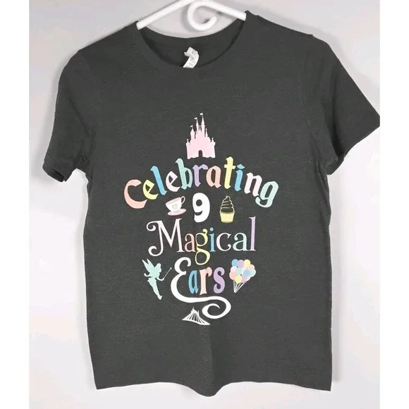 Bell & Canvas Kids Youth XL (18-20) Gray Tshirt Celebrating 9‎ Magical Ears