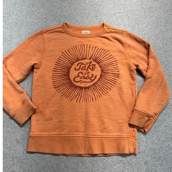 Gymboree Kids Take It Easy Graphic Sweatshirt Orange Crewneck Pullover Sz S 5-6