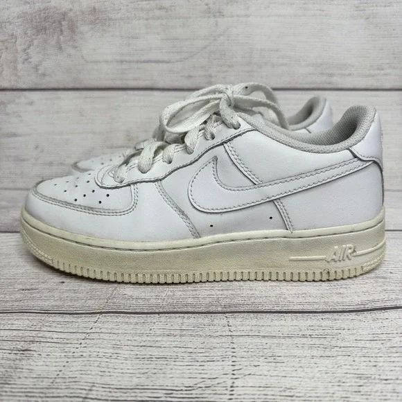 Nike Air Force‎ 1 Low Kids White Leather Casual Sneakers Size 4Y