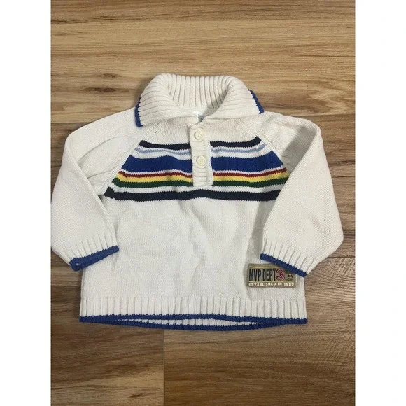 MVP Dept 3 Sweater Boys 3T White‎ Rainbow Stripe Collared Knit Pullover Preppy