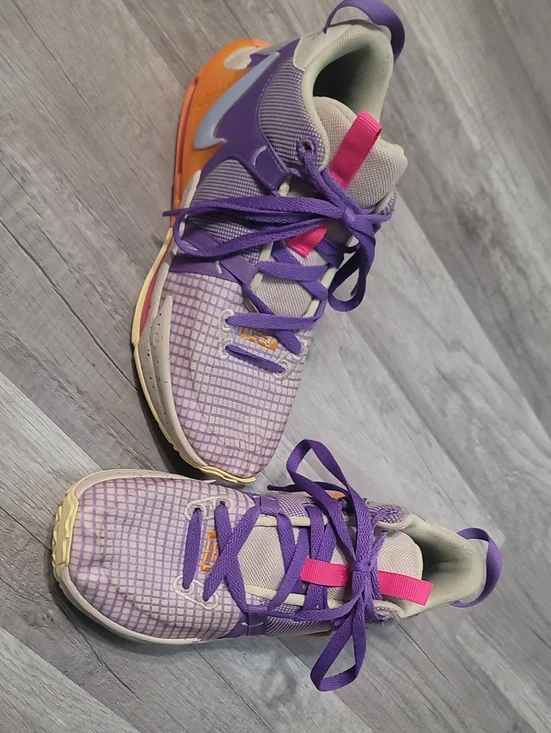 Kids Lebron Jeam Purple and Orange Athletic Sneakers 5Y