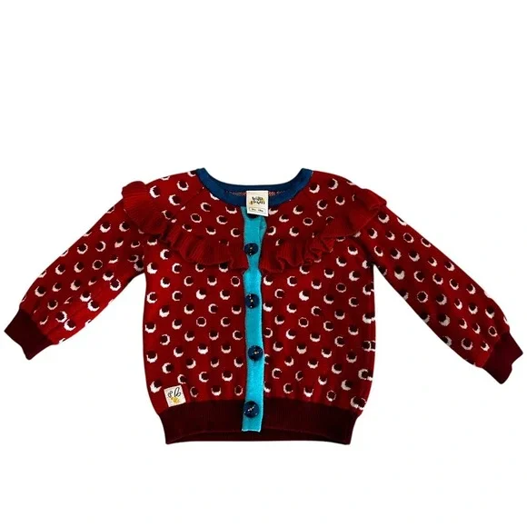 Wild Flowers Cardigan Kids 12-18M Burgundy Polka Dot Ruffle‎ Knit Sweater