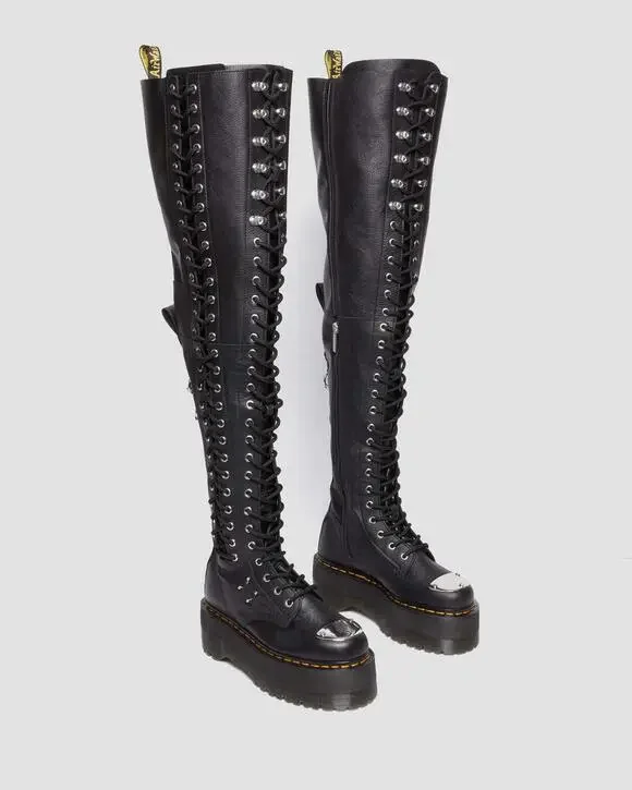 DR MARTENS WOMEN'S 5 VIRGINIA LEATHER 28-EYE EXTREME MAX THIGH HIGH BOOTS NWOB