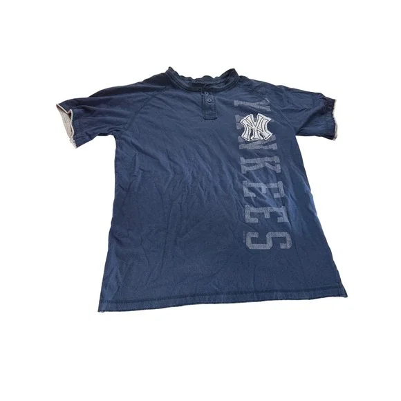 Nike New York Yankees Henley Shirt Boys‎ XL 20 Navy Blue Distressed MLB Graphic