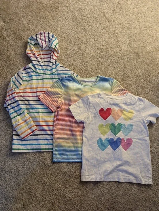 Lot Of 3 Primary Rainbow Stripes/Hearts Shirts Size 4-5